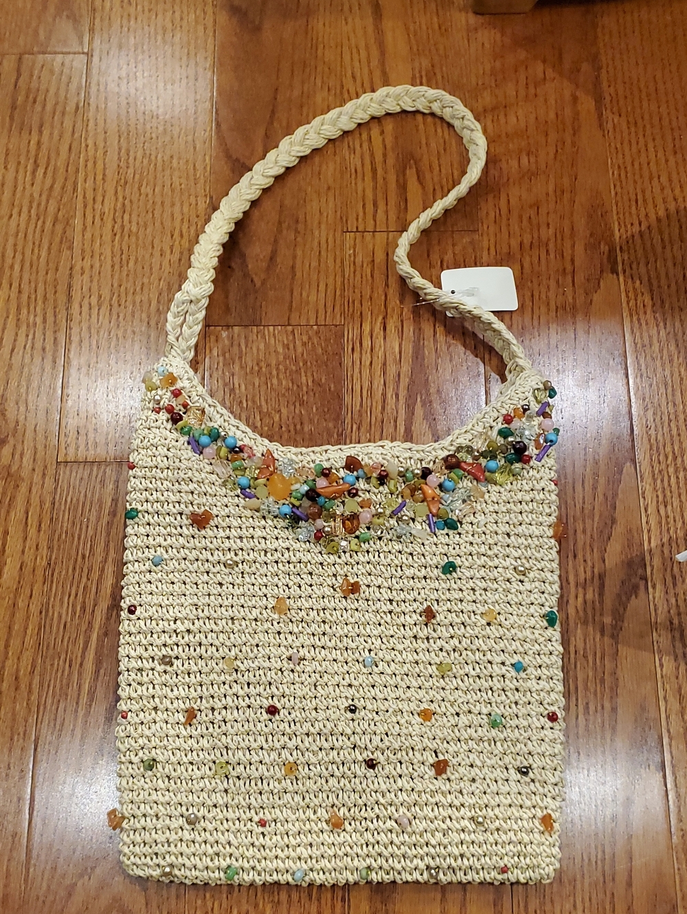 Cappelli Straworld Inc Beaded Ivory Crochet Shoulder Bag